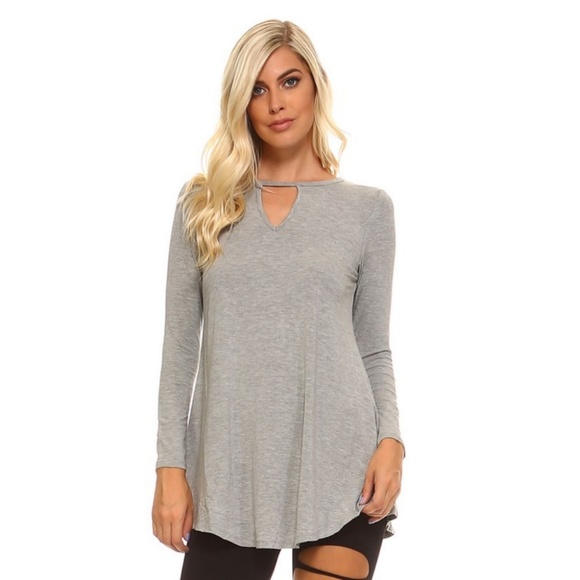 Tops - Women's Pullover Jersey Keyhole Tunic Swing H Gray